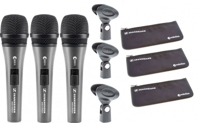 Sennheiser 3 Pack E 835-S Wired Microphones w/Switch