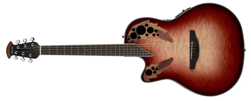 Ovation Celebrity Elite Left-Handed Acoustic/Electric Guitar - Quilt Ruby Red