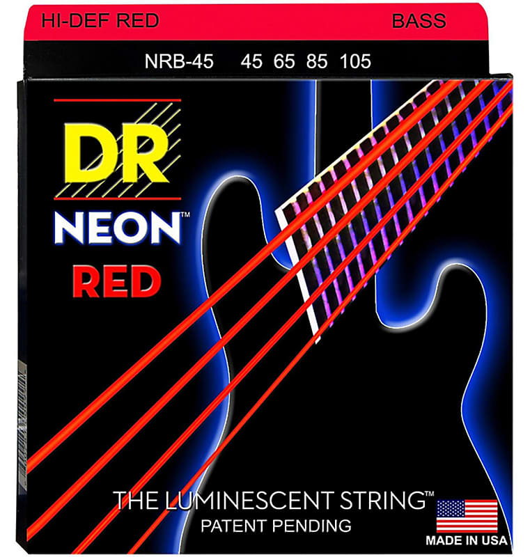 DR Handmade Strings NRB-45 Neon Red Bass Strings, Medium (45-105)