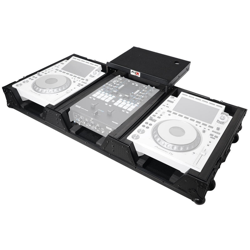 ProX XS-CDM3000WLTBL DJ Coffin Case for 2x Players and Mixer With Wheels & Laptop Shelf (Black on Black)